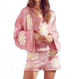 NEW STORIA in bloom daisy print knit shorts in pink